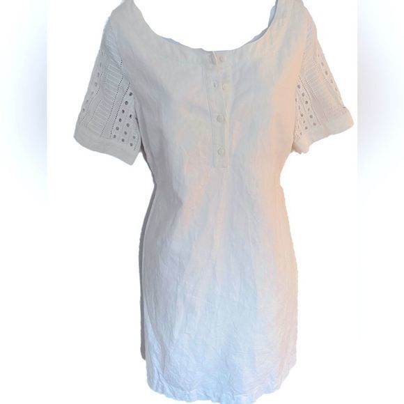 Vineyard Vines White Shift Dress -6 White Cotton Pointelle, Lined W/Pockets